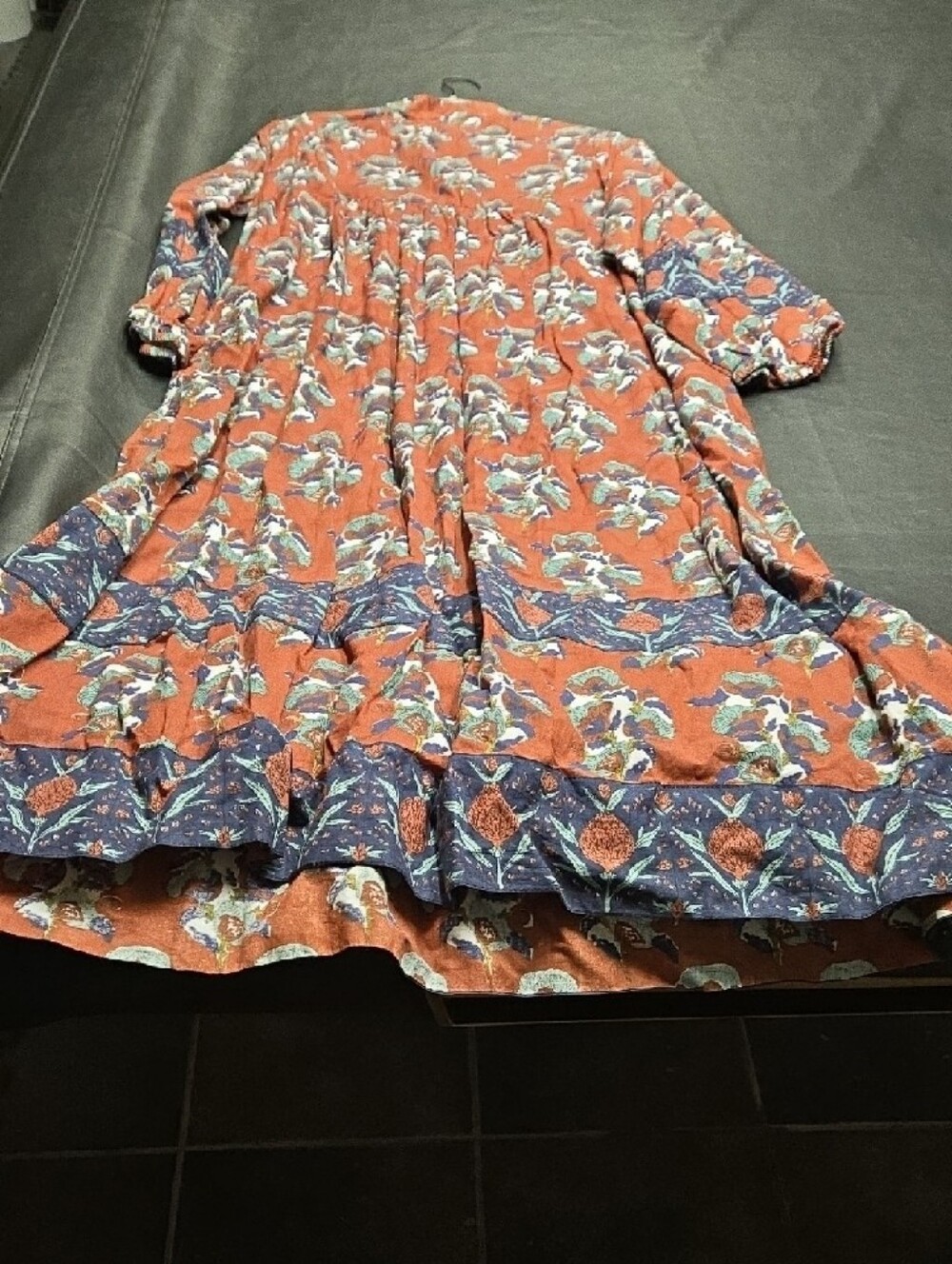 Victoria Dunn Rust Floral Maxi Dress with Navy Border - Picture 2 of 3